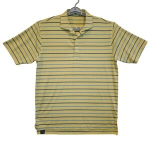 Turtleson Mens Performance Golf Polo Shirt Yellow Blue‎ Striped Large Stretch